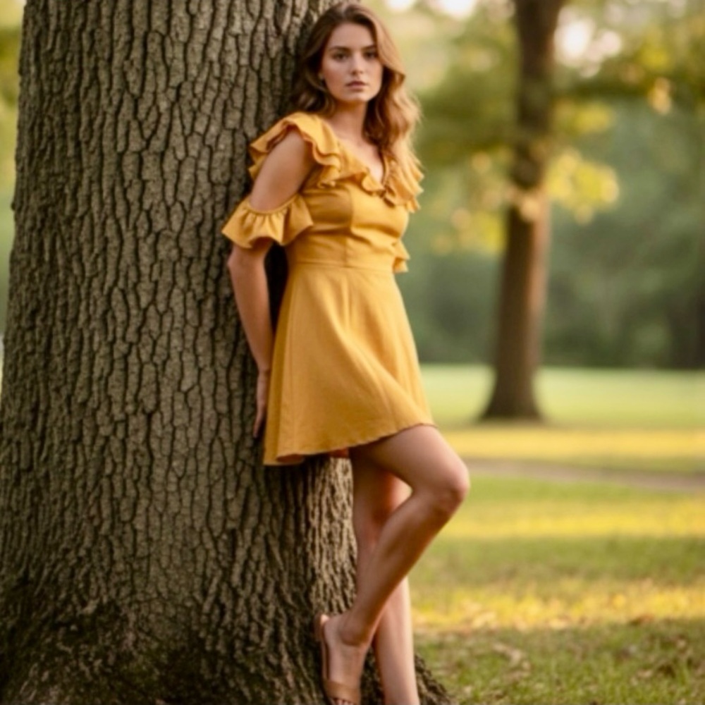 Lovers + Friends Trophy Deep Gold Ruffle Dress by Revolve